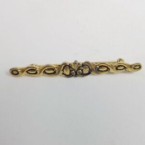 Vintage Gold Tone Bar Brooch signed Sarah, Unisex Minimal Design Estate